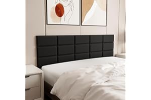 Bantie Upholstered Wall Mounted Headboard - Peel & Stick for Queen Size Bed - Floating Dorm Bedroom - Tall Headboard - Soundproof Wall Panels (6 PCS, Dark Black, 7.8"x15.7"/pcs)