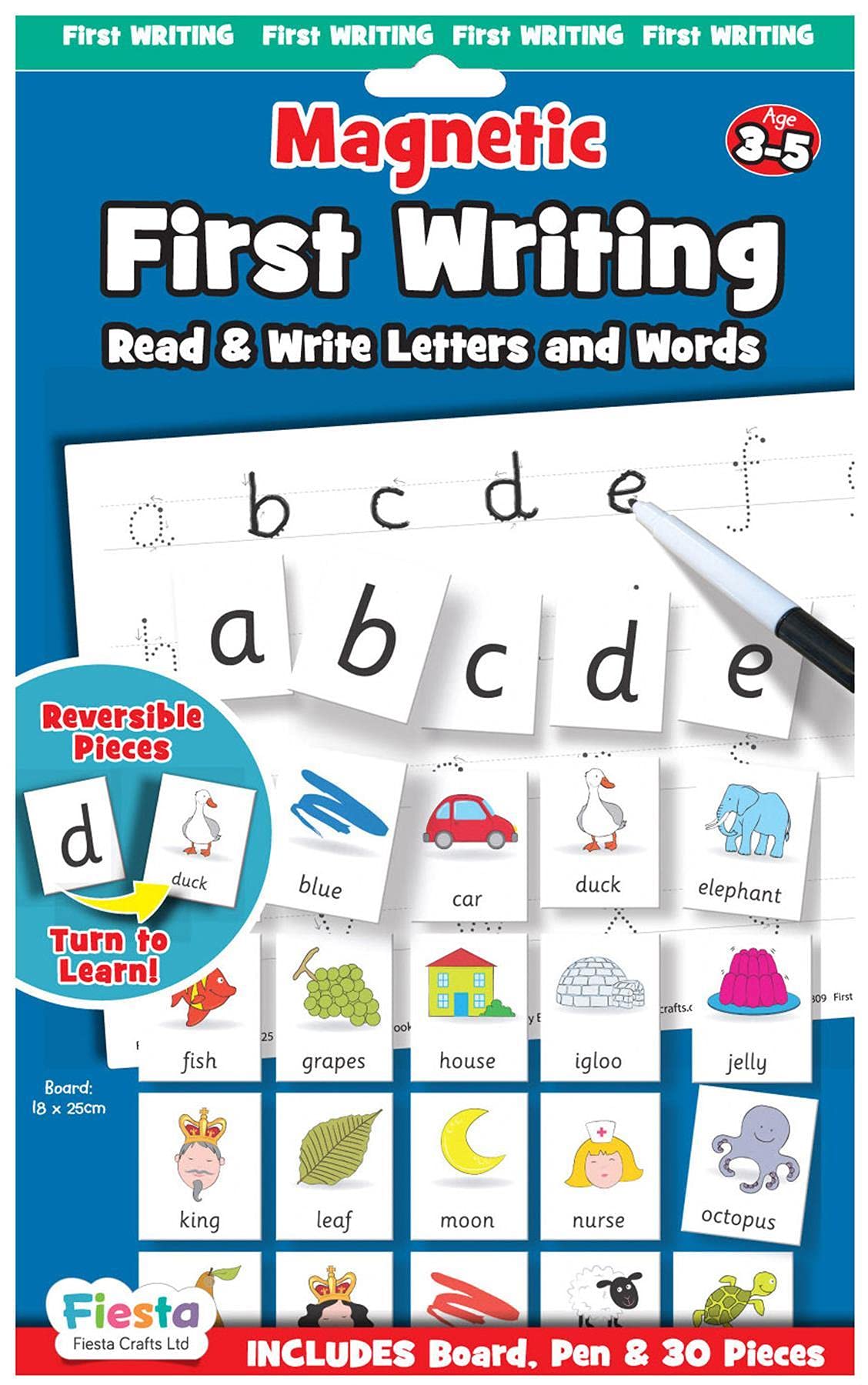 Magnetic First Writing by Fiesta Crafts - Magnetic Letters and Pictures For Faster Learning - Overwrite letters on the Magnetic Board - Make Words and Sentences - Fun and Educational