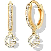 18K Gold Filled Initial Dangle Hoop Earrings for Women, 1 Pair CZ Hypoallergenic Alphabet Letter A-Z Drop Dangle Dainty Gold Earrings, Small Huggie Hoop Earrings with Cubic Zirconia Gifts Jewelry