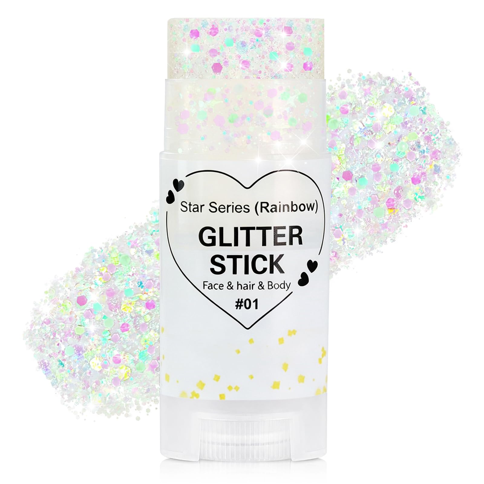 Go Ho Rainbow White Glitter Stick,Hair Face Body Shimmer for Women Kids | Waterproof,Sparkly White Face Paint Chunky Glitter