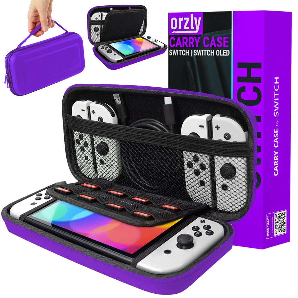 Photo 1 of Orzly Carrying case for Nintendo Switch OLED and Switch Console - Purple Protective Hard Portable Travel case Shell Pouch for Nintendo Switch Console & Accessories