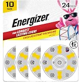 Energizer Hearing Aid Batteries Size 10, Yellow Tab, 24 Pack