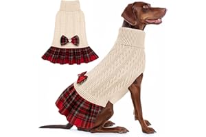 KYEESE Dog Sweater Stretchy Dogs Clothes Soft Turtleneck Pet Sweater Dress Pet Coats with Bowtie Thick Knitwear Warm Pullover Dog Sweaters for Medium Dogs Girl for Cold Weather Winter
