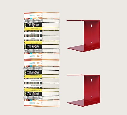 DreamKraft Metal Invisible Wall Mounted Book Shelfs (Red, 2)