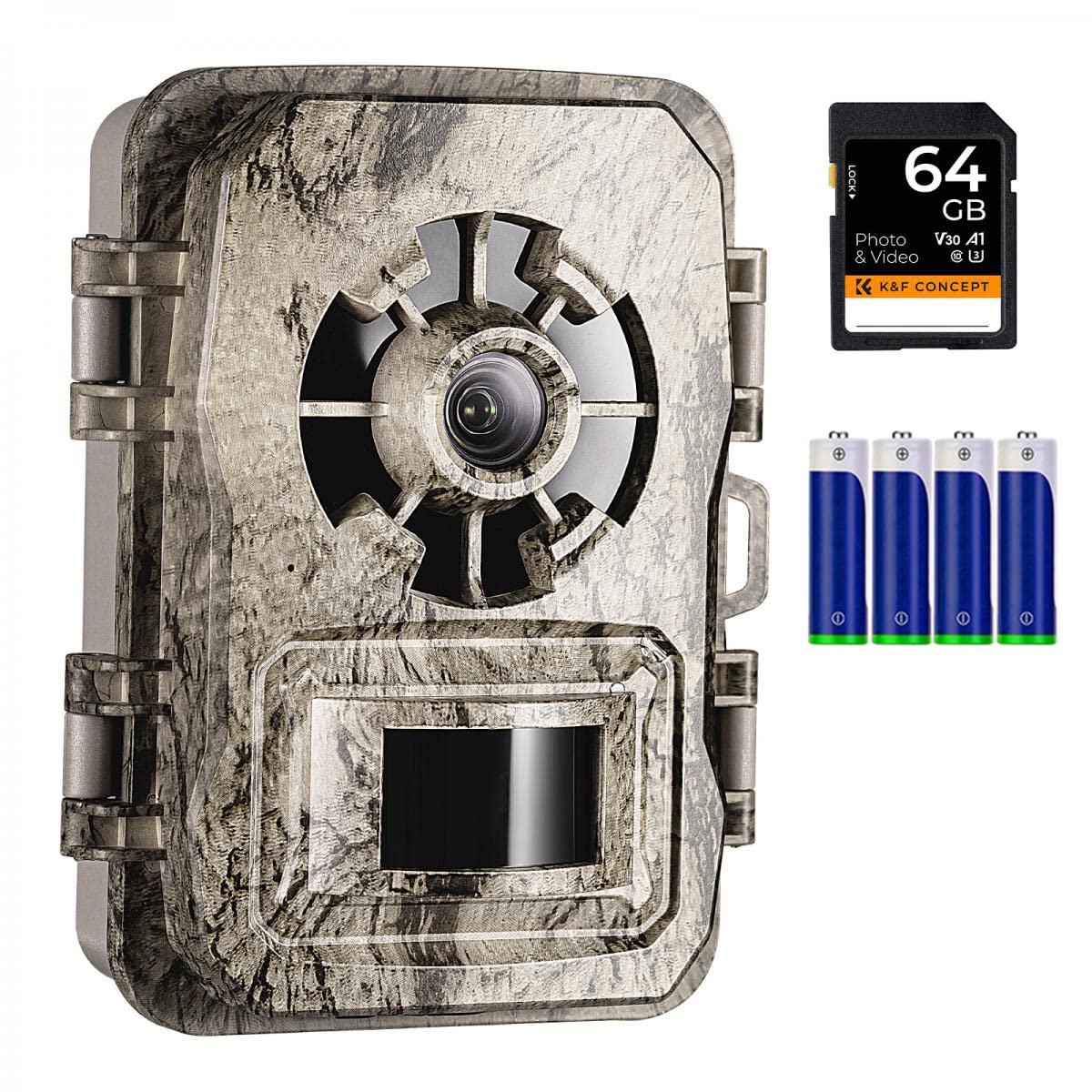 K&F Concept Wildlife Trail Camera, Infrared Night Vision Scopes, 0.2s Trigger Speed 24MP 1296P/30fps+64G Card, IP66 Waterproof Scouting Camera Farm Monitoring Motion Activated
