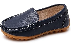 SOFMUO Boys Girls Leather Loafers Slip-On Oxford Flats Boat Dress Schooling Daily Walking Shoes(Toddler/Little Kids)
