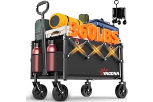 Yozoia Wagons Carts Foldable, Lightweight Portable Utility Shopping Cart with Wheels, Folding Grocery Wagon Cart for Grocery, Camping, Shopping, Beach, Garden, Sports Black