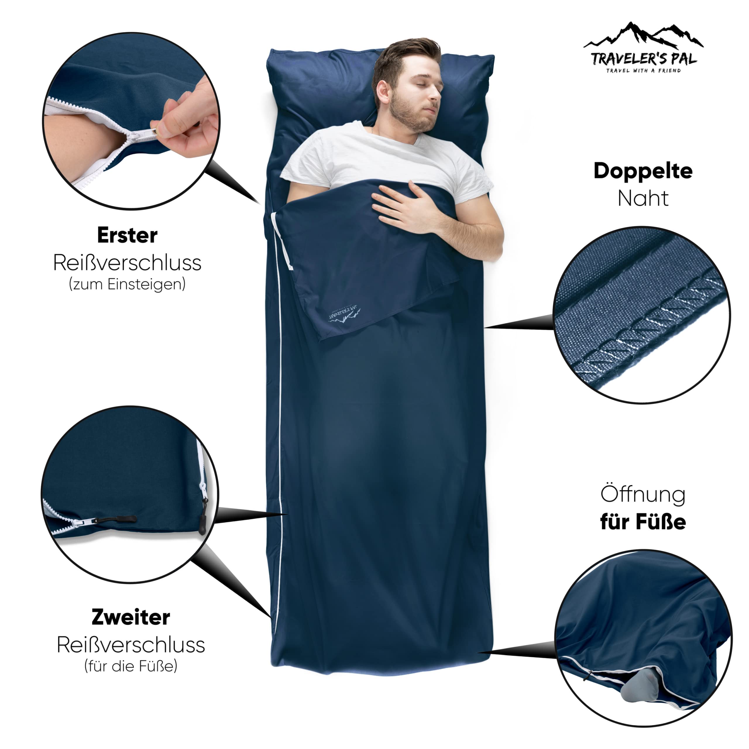 Traveler's Pal Hüttenschlafsack aus 100% Duraweave - Reiseschlafsack - Leichter und dünner Inlett Sommerschlafsack (Indigoblau) 2