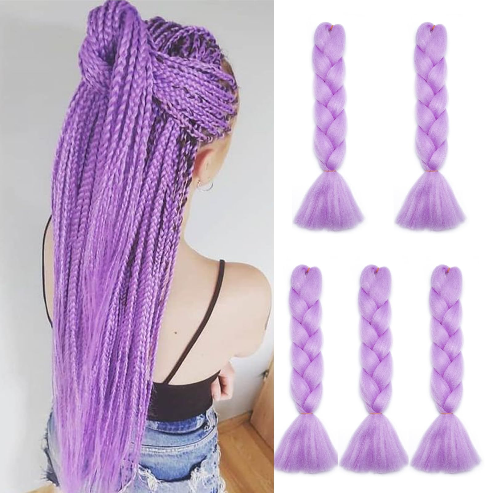 Silk-co 5Bundles 24inch Jumbo Braiding Hair Extensions Afro Box Braids Ombre Synthetic Weaving Hair -Light Purple