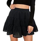 Tsher Women's High Elastic Waist Ruffle Casual Boho A-line Mini Skirts 0328