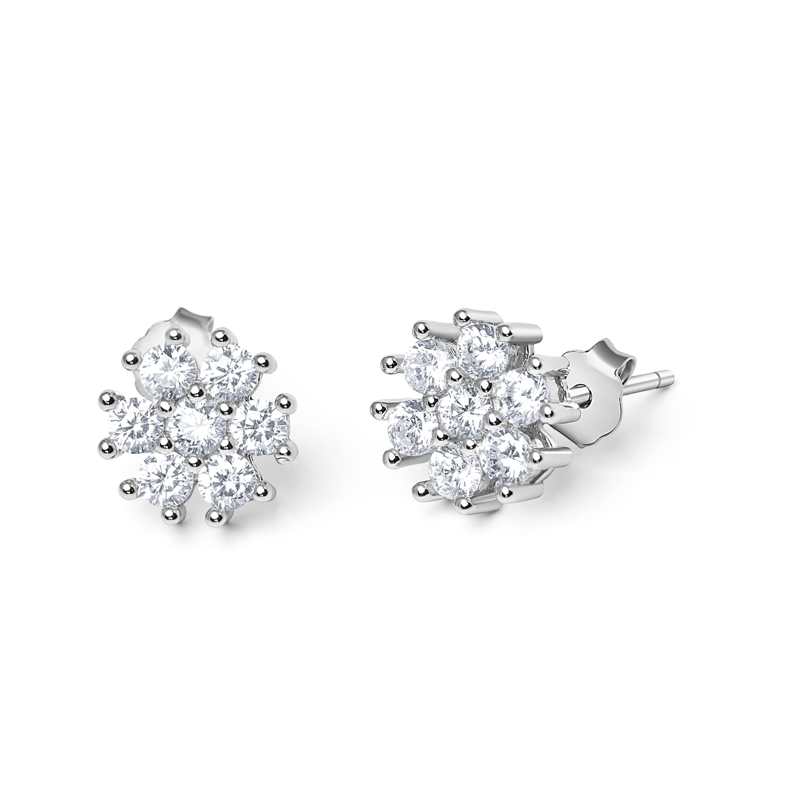 Women’s 925 Sterling Silver Flower Positano Stud Earrings with Cubic Zirconia, a Great Gift or Present for Ladies