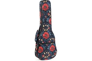 CLOUDMUSIC Ukulele Case Gig Bag Padded Backpack For Soprano 21" Inch(Soprano, Vintage Red Flowers)
