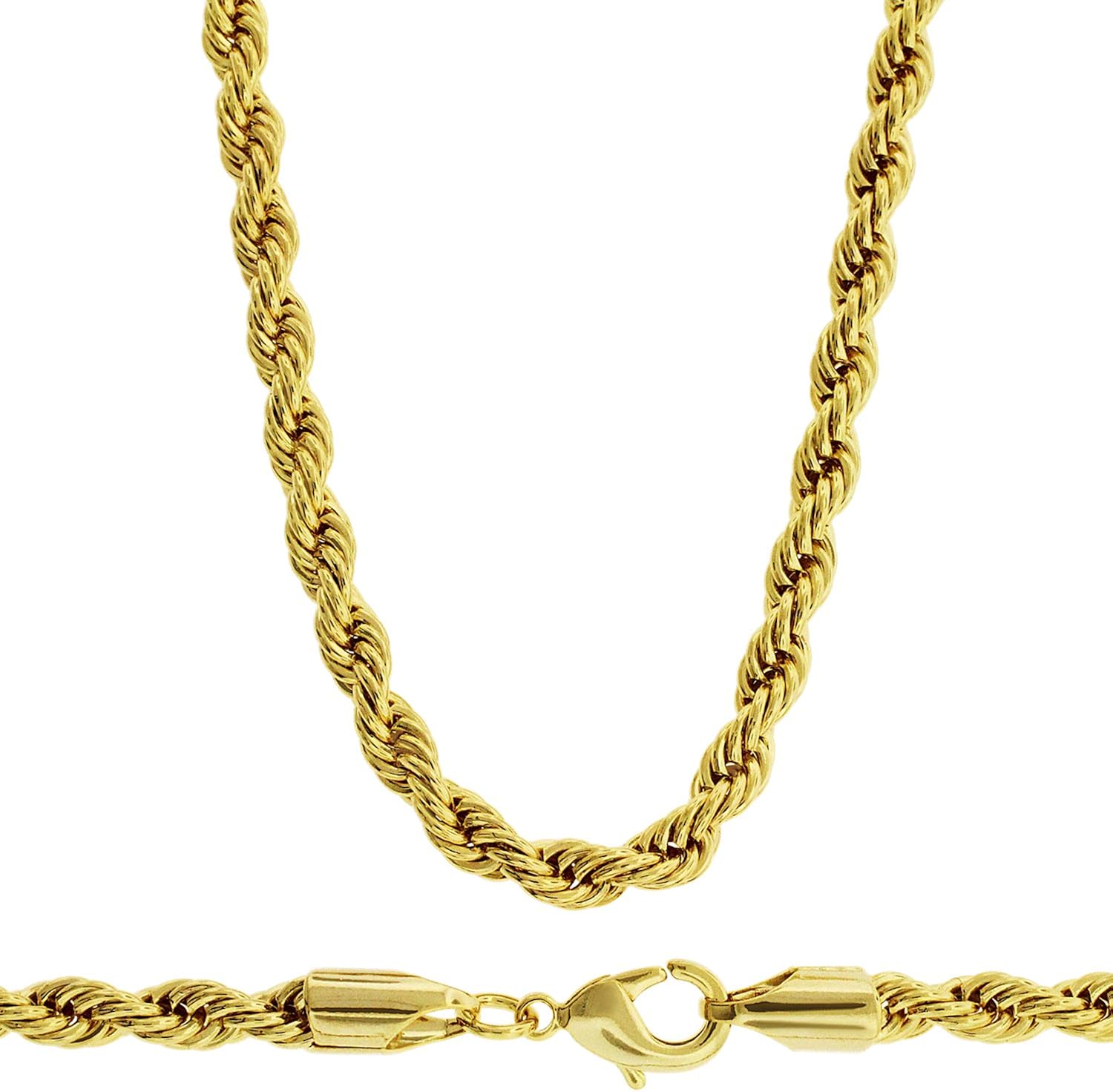 Hip Hop Bling - Collana da uomo a cordoncino, placcata in oro 24 carati ...