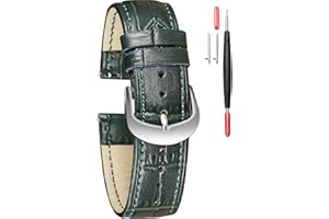 Leather Watch Band, Alligator Embossed Replacement Strap for Men or Women Choice of 16mm 18mm 20mm 22mm with Silvery Buckle