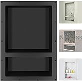 Suteck 25"x17" Shower Niche, 2-Tier Built-in Shelf Tile-Ready Storage Box | 14"x16.5" &amp; 14"x6" Cubby | 100% Waterproof ABS | Over/Flush Mount, Vertical/Horizontal | Multi-Scene For Bathroom, Kitchen
