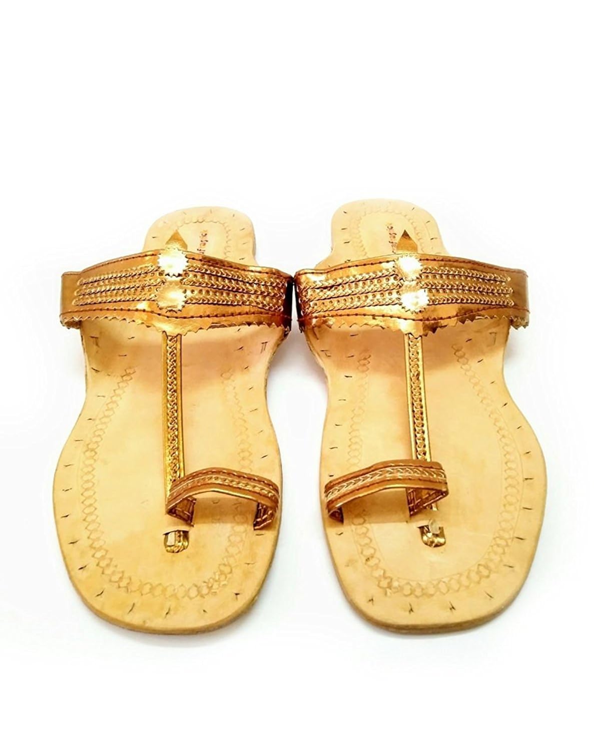 craftastick women's handmade original kolhapuri genuine leather copper colour rangoli chappal