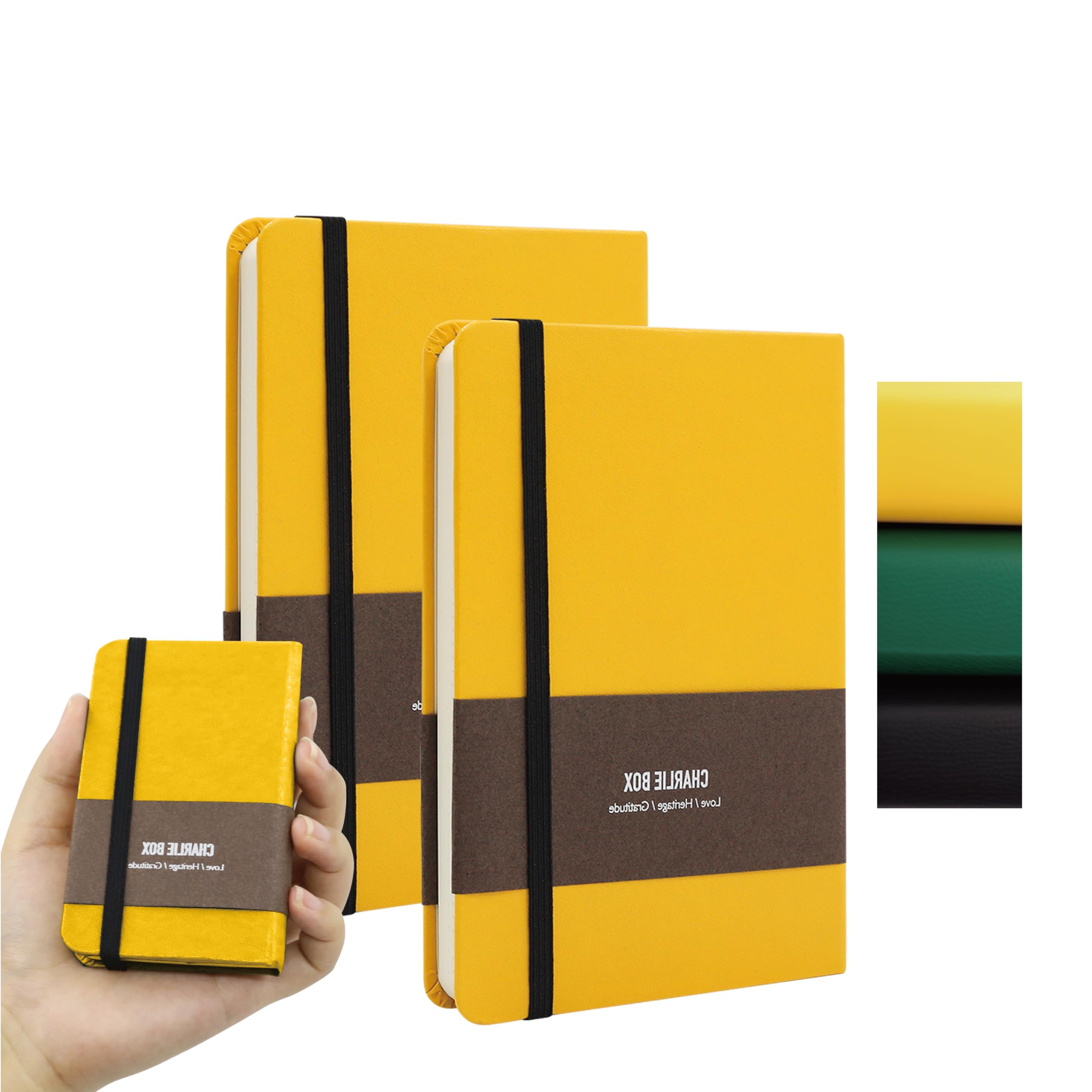 TUNJILOOL 2-Pack A7 Lined Notebook Journal - Leather Hardcover, 192 Pages 80GSM Thick Paper, Elastic Band & Inner Pocket for Writing, Office Notes, School Supplies