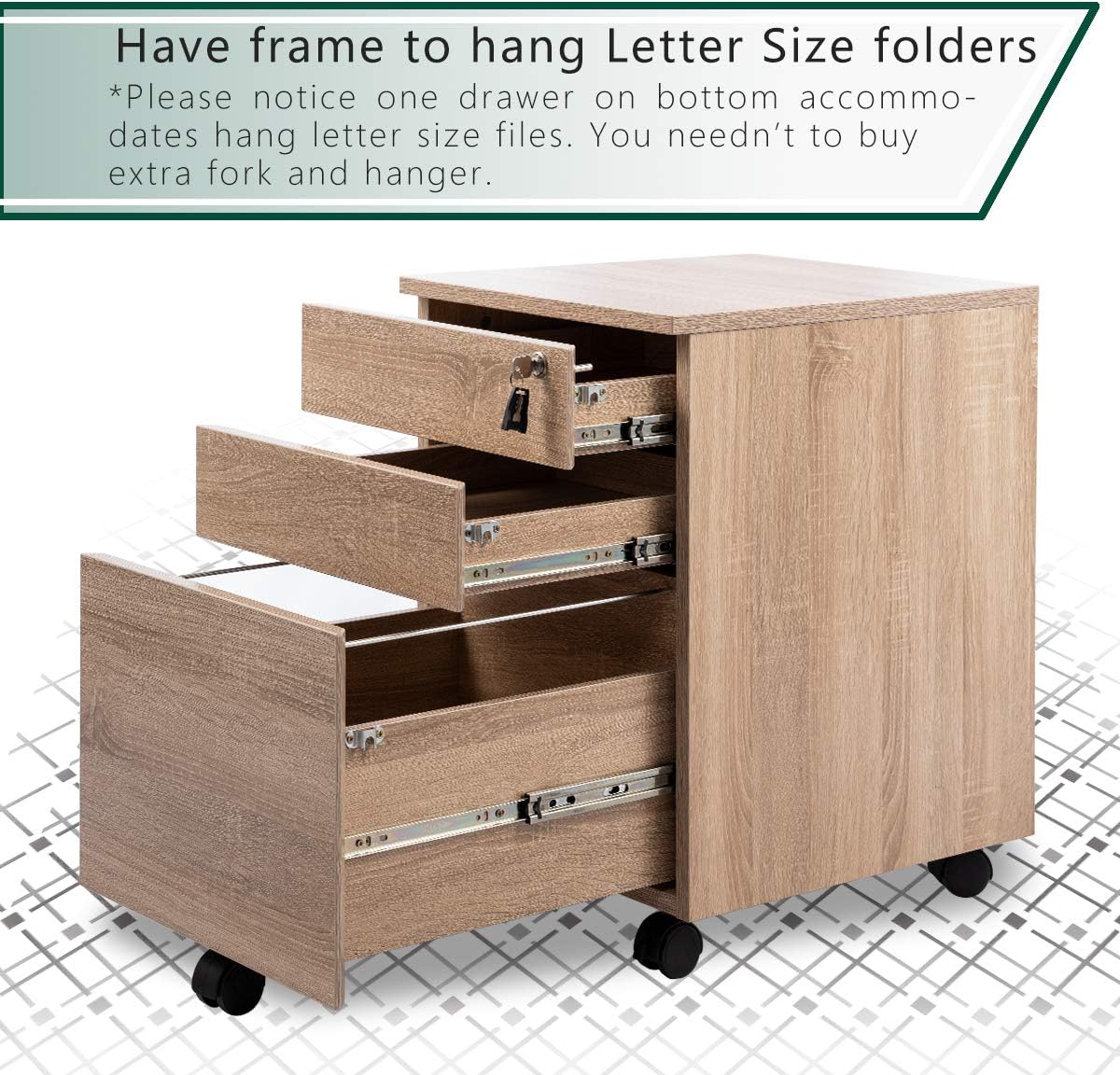 TOPSKY 3 Drawers Wood Mobile File Cabinet Fully Assembled Except Casters (Walnut Letter Size) : Office Products