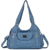 Angel Kiss Women Handbags Shoulder Bags Washed Leather Satchel Tote Bag Mutipocket Hobo Purse