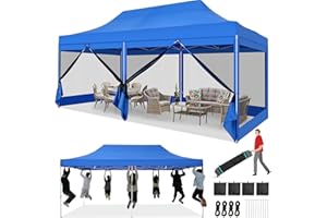 TOOLUCK 10x20 Heavy Duty Pop Up Canopy Tent with 6 Sidewalls, Commercial Gazebo Party Tent with Mosquito Netting Wall Easy Up Outdoor Instant Screen Tent for Backyard, Beach, Patio, Garden, Blue