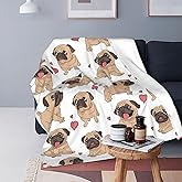 Cute Pug Dog Puppies Throw Blanket Soft Bed Blankets Lightweight Cozy Plush Flannel Fleece Blanket for Sofa Couch Bedroom 60"X50"