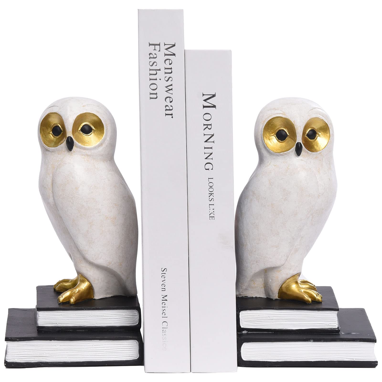 Photo 1 of Kakizzy Book Ends for Shelves, Owl Decorative Bookends Bronze Bird Book Stopper Unique Kids Book Holders with Anti-Slip Base Luxurious Bookends for Kids Rooms Office Home Decor(White)
