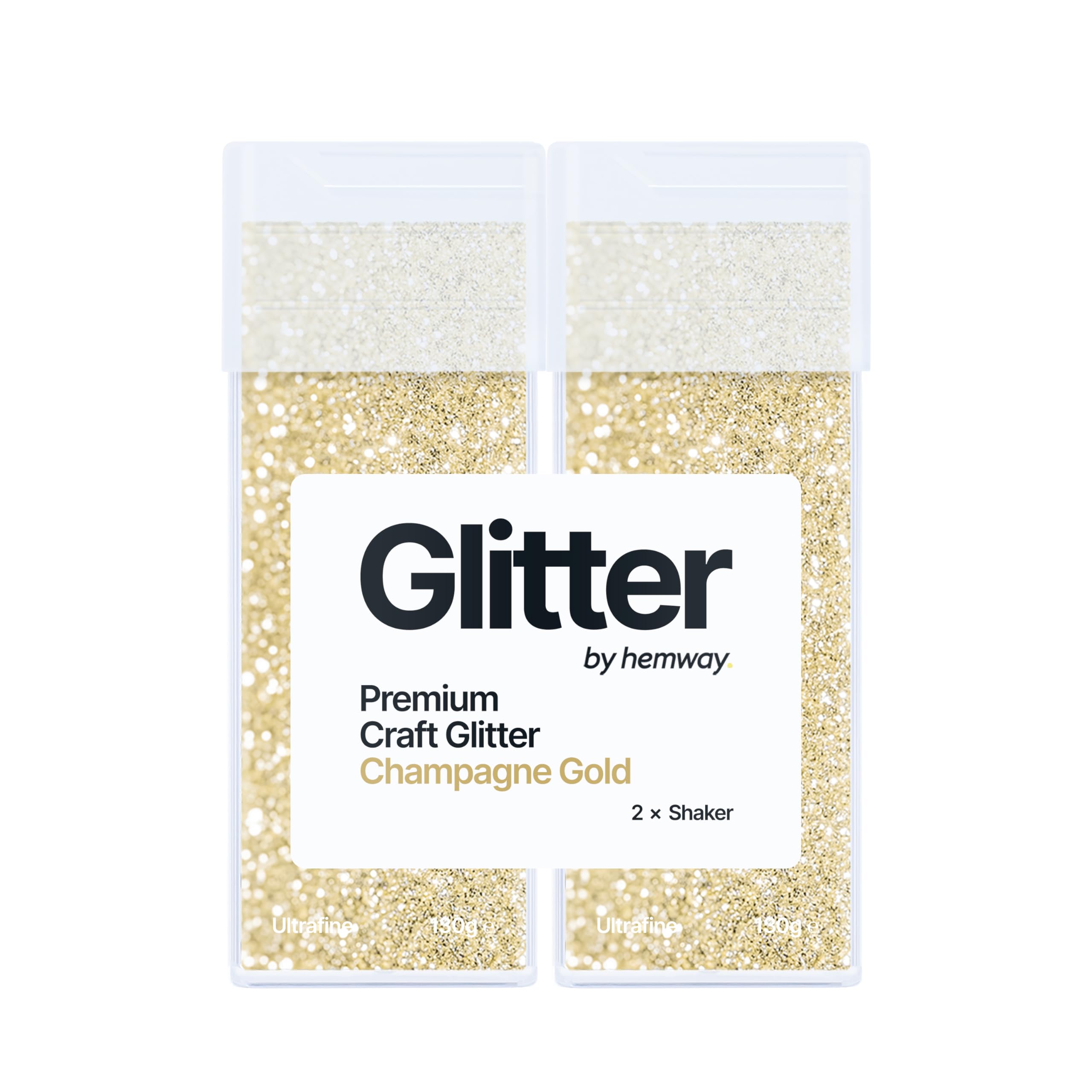 Hemway Glitter Shaker Champagne Gold 130g x2 Pack Ultrafine, Craft Glitter Shakers for Resin & Epoxy Crafts, Christmas Art Supplies, Nail, Body, Face, Eye, Festival, Crafting, Slime, Sparkle