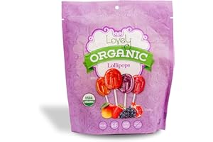 Lovely Candy Co. Organic Lollipops, Individually Wrapped, 7oz (1-Pack) | Vegan, Gluten-Free, Non-GMO, NO Artificial Colors or Flavors | Mango, Strawberry, Grape & Pomegranate