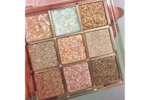 OKERKER 9 Colors Glitter Shimmer Eyeshadow Makeup Palette, Korean Sparkle Neutral Eye Shadow Palettes Highly Pigmented Long Lasting Waterproof Blendable sombras para ojos Pink White Golden Brown Eye Glitter