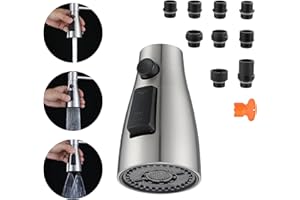 GCGWEQS Pull Down Spray Head Replacement - for Kitchen Faucet Sprayer Head with 9 Adapters, 3 Function Pull Out Faucet Spray Nozzle American Standard, Brushed Nickel