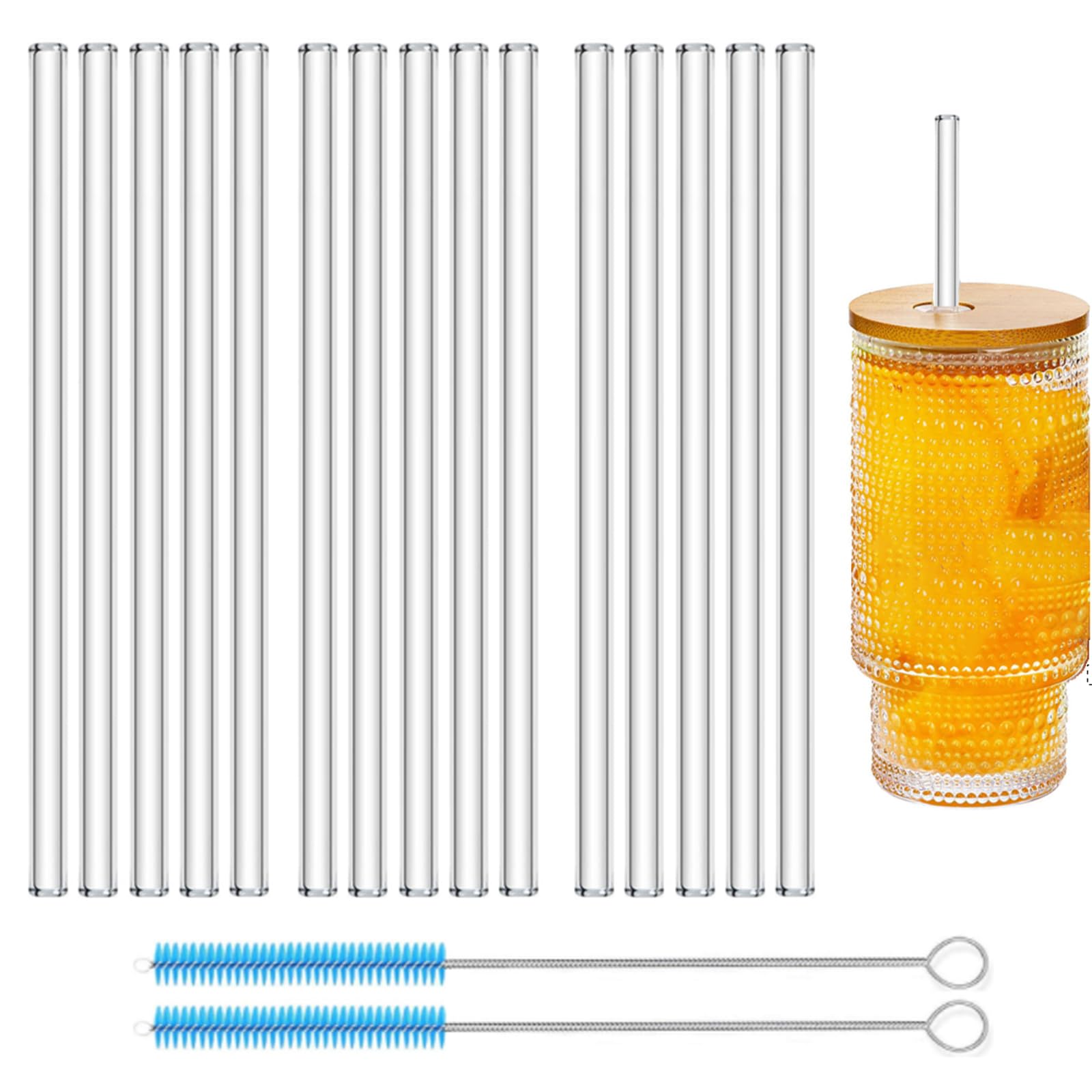 Photo 1 of 15pc Borosilicate Glass Straws Shatter Resistant Reusable - Extra Long 12 Inch 10mm Wide for Smoothies, Cold Drinks, Cocktails - BPA Free Thick Clear Drinking Straws