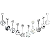 NEWITIN 10 Pieces 14G Belly Button Rings for Women Navel Ring Body Piercing Jewelry Set 316L Surgical Steel Inlaid Cubic Zirconia Belly Dangle Rings for Women
