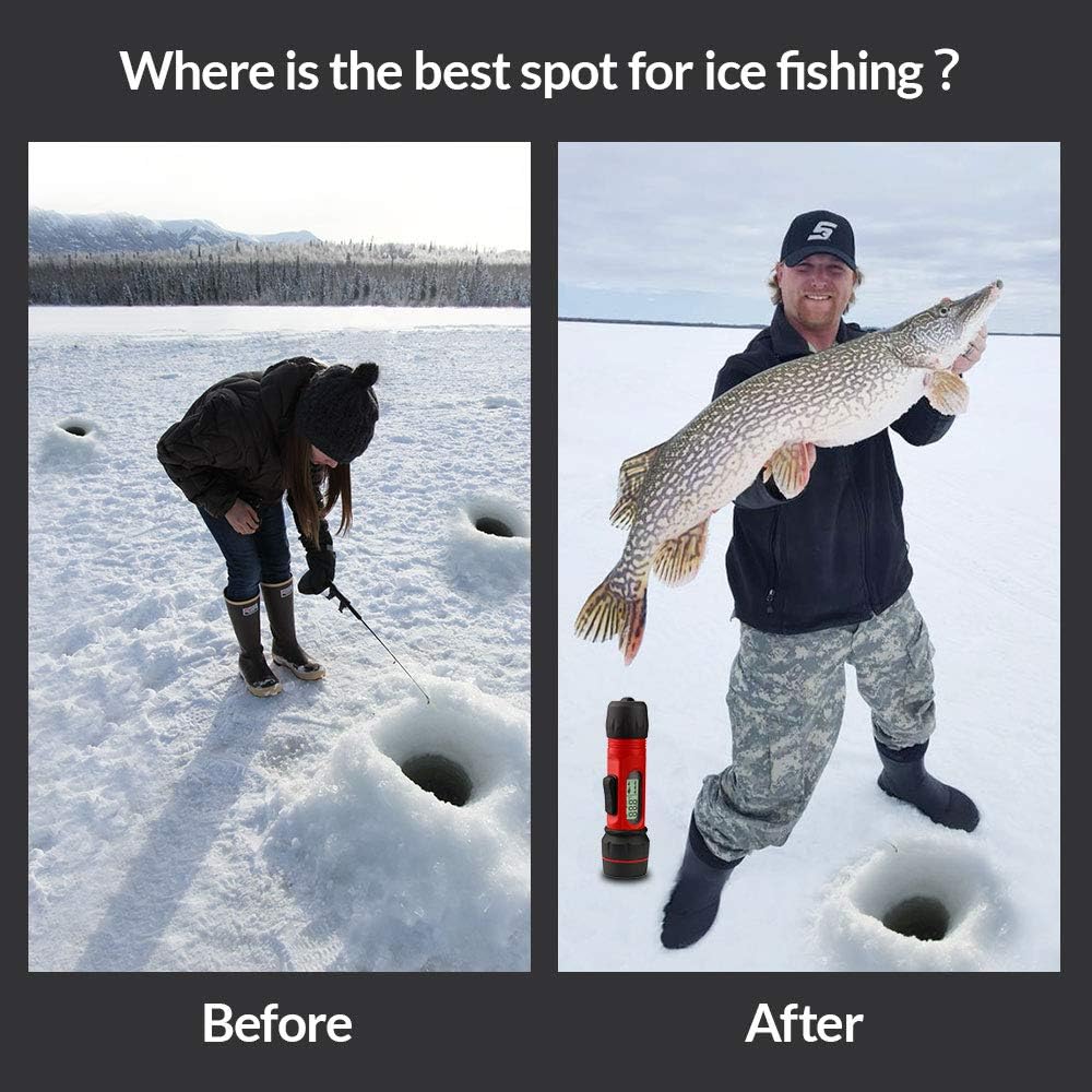 RICANK Depth Finder with Temperature, Portable Ice Fish Finder Contour Readout Handheld Fishfinder Depth Readout 2.5ft(0.8m) to 300ft (90 m) LCD Display Fish for Ice Lake Sea Boat Kayak River Fishing: GPS & Navigation