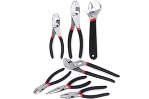 FASTPRO 7-Piece Utility Pliers and Wrench Set, Includes 8" Adjustable Wrench, 8" Groove Joint, 8" & 6" Slip Joint, 6" Long Nose, 6" Diagonal and 6" Linesman Pliers, Dipped Handle