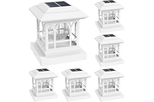 AEYANZZ Fence Post Solar Lights, Crackle Glass Solar Post Cap Lights, 20 Lumens, Warm White & RGB Automatic Cycling 2 Modes for 3.6x3.6 4x4 4.5x4.5 5x5 Vinyl Wooden Posts Decoration, White (6 Pack)