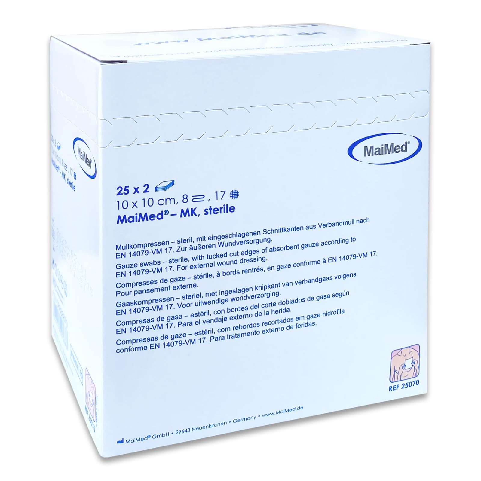 Maimed MaiMed MKK Sterile Gauze Swabs 8-Fold - Pack of 25 - in Various Sizes
