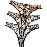 WDIRARA Women's 3 Pack Leopard Print Mesh Thong See Through Panties Lace Trim Low Rise Briefs