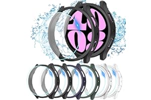 HAANILKYI [6+6Pack] for Samsung Galaxy Watch 6 Screen Protector Case 44mm, Anti-Fog Tempered Glass and Waterproof Hard PC Bumper Cover Compatible with Galaxy Watch6 44mm