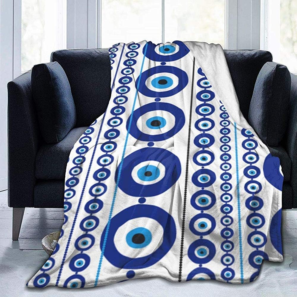 Groefod Blue Greek Evil Eye Amulet Nazar Throw Blanket for Sofa Comforter Couch Bed Recliner Living Room Bedroom Decor