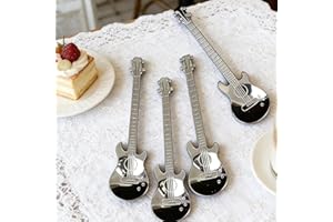 4pcs Creative Guitar Shaped Spoon For Coffee, Desserts, Ice Cream, Stainless Steel Teaspoon, Idea Gift for Music Lover