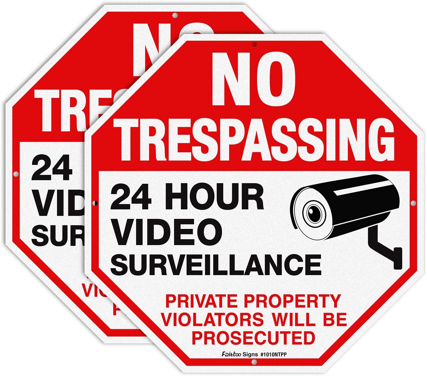Yard Signs - No Trespassing Sign Private Property Protected By Video Surveillance Violators Will Be Prosecuted Sign, 2-Pack 10 x 10 Inch Reflective Aluminum, UV Protected, Weather/Fade Resistant, Easy to Install