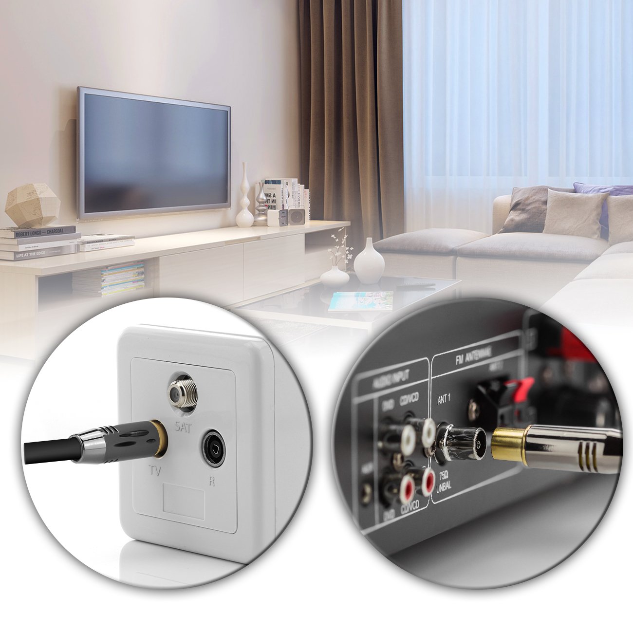 Cavi Antenna Bianco 4K UltraHD/FullHD 100dB cavo coassiale/Innesto