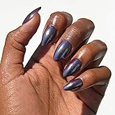 Glamnetic Press On Nails - Burgundy Chrome | Short Almond Fake Nails with a Metallic Chrome Finish, Salon Quality Halloween N