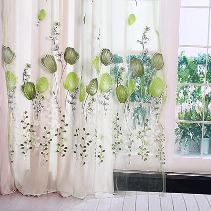 cortinas de tulipanes de colores cortinas de ventana floral transparente para balcon sala separadores de habitacion 100 200 cm verde