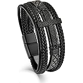 Veshon Mens Cuff Cross Bracelet Multi-Layer Braided Leather Cross Bracelet for Religious Bangle Wristband Faith Christian Jewelry for Men Teen