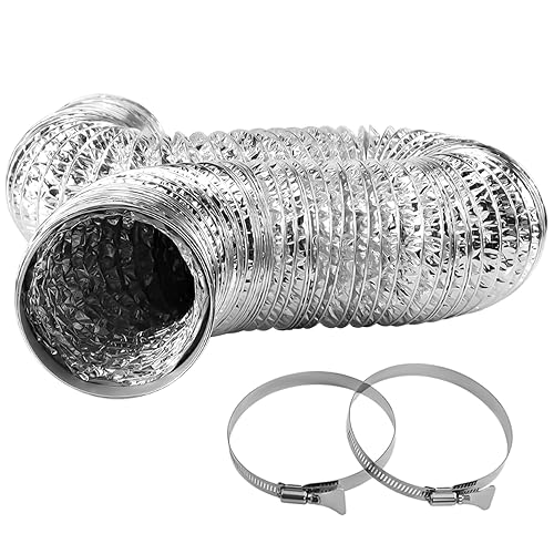 Uxcell 16Ft Dryer Vent Hose 4" Dia. Flexible Aluminum Ducting 2 Clamps Included Silver