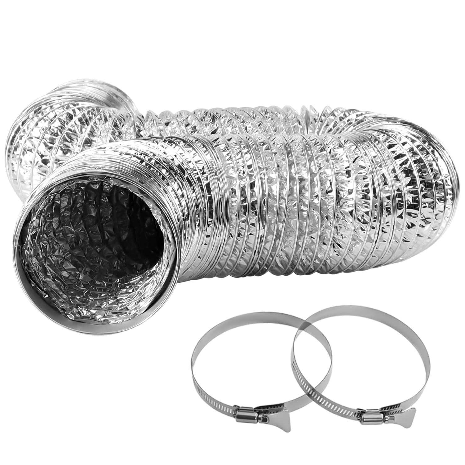 Photo 1 of Cenipar Dryer Vent Hose-4 inch Ducting Vent Hose Flexible Aluminum Foil Non-Insulated (4 inch 6 feet) with 2 Clamps