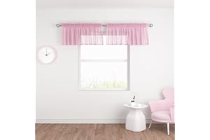 UPOPO Pink Sheer Tier Curtains 16 inches Long Voile Kitchen Tiers Linen Textured Girls Nursery Room Cafe Curtains Bathroom Basement Short Small Curtain Panels Door Half Window Curtains 2 Panels Rod Pocket