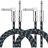 Sovvid 10FT 2 Pack Instrument Cable - Electric & Bass Guitar, Keyboard, AMP Cord - 1/4 Inch Right Angle Black & Blue