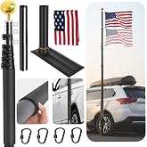 20FT Tailgate Flag Pole with Tire Mount, Fits RV Pickup SUV Sedan, Portable RV Flag Pole with 20" High-Density Foam Protective Tube, Thickened Aluminum Flag Pole with an Flag, 80 MPH, Dual Flag Mount